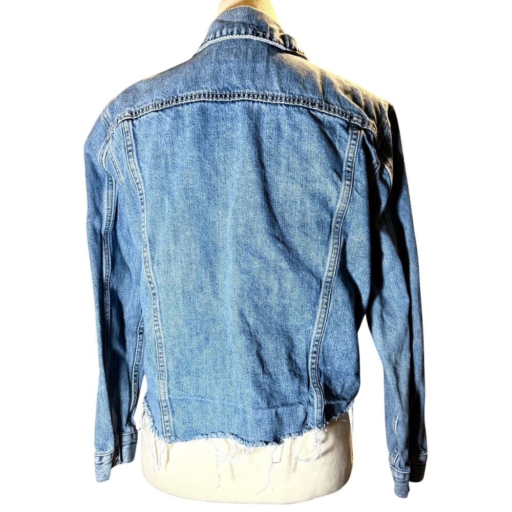 Lucky Brand Raw Hem Denim Trucker Jacket, Cotton Tencel Blend, Women's Large - Picture 5 of 9